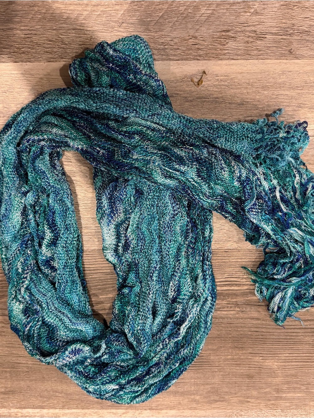 White House Black Market Teal & Blue Knit Fringe Scarf